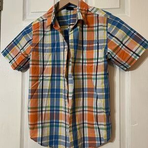 Wrangler Short-Sleeve Plaid Button-Down in Orange, Blue & Yellow